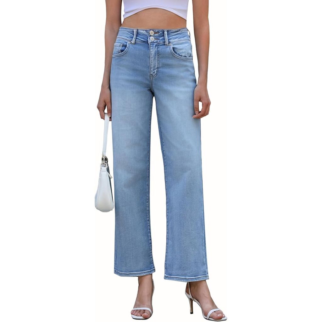 OFLUCK Women's Wide Leg Jeans High Waisted Stretchy Baggy Jeans Straight Leg Loose Fit Denim Pants
