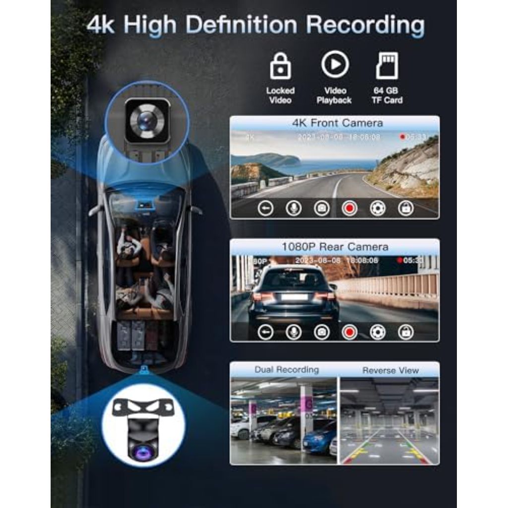 Portable Wireless CarPlay Touchscreen for Car: 4K Apple Carplay & Android Auto Car Play Screen with 4K Dash Cam/1080p Rear Camera/GPS Navigation/Bluetooth/Mirror Link/AirPlay (Obsidian Black-10IN)
