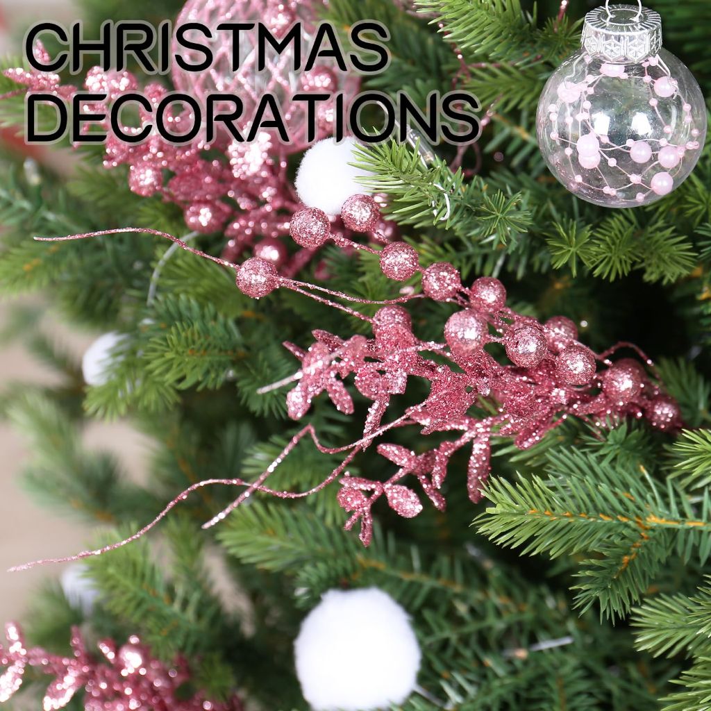 24 Pack Christmas Tree Decorations Picks and Sprays (Pink-A)