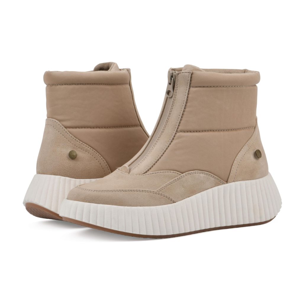 SZ 9.5 M WHITE MOUNTAIN Women's Downtown Platform High-Top Sneaker Bootie, Sand/Multi/Smooth,