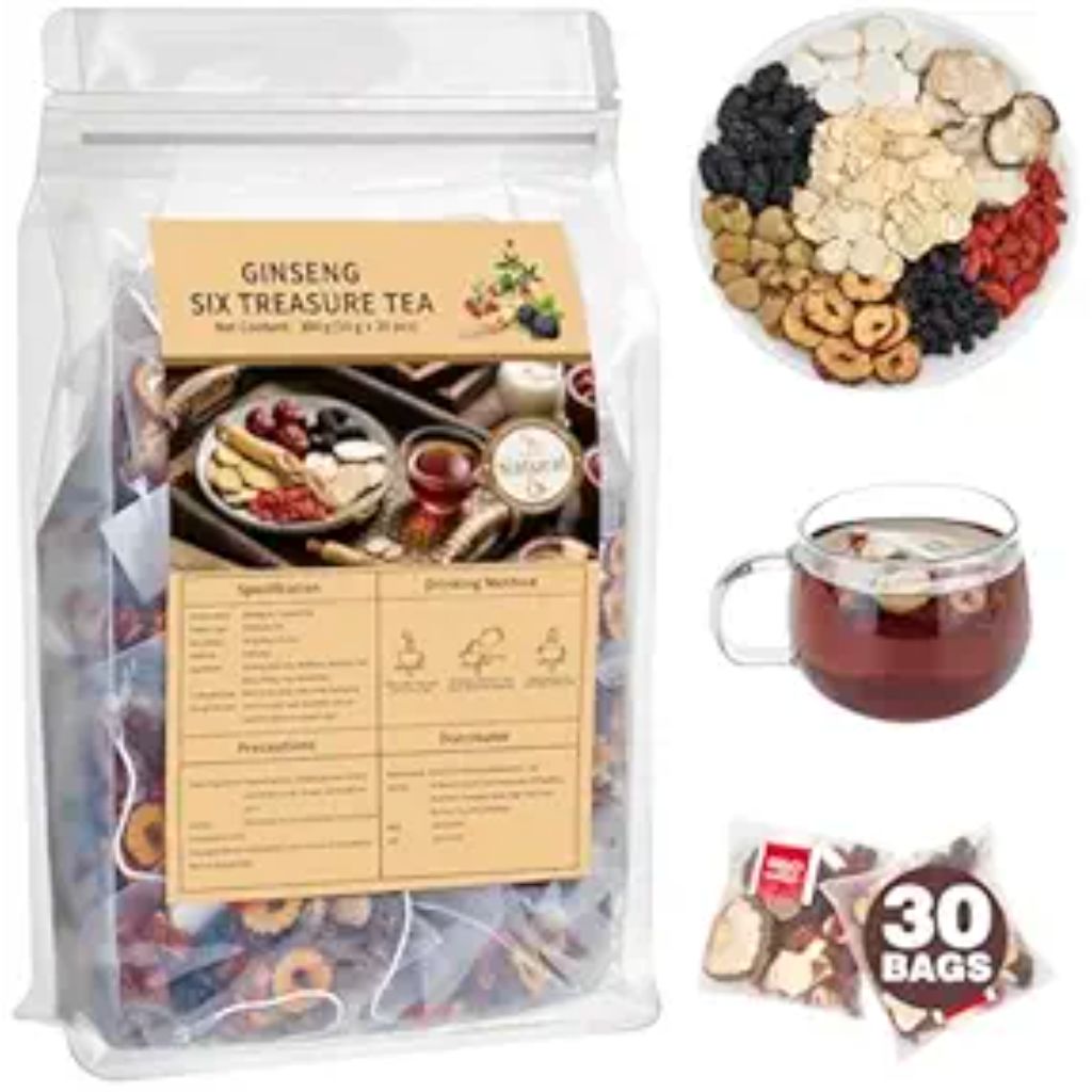 Six Treasure Tea Kidney Tea Formula - Ginseng & Mulberry Herbal Tea, 30 Bags