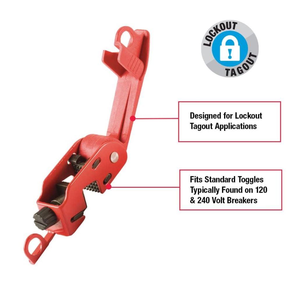 Master Lock Red Electrical Box Circuit Breaker Lockout, Tagout Breaker Box Lock for Standard Single and Double Toggles, 493B, 24 Amps