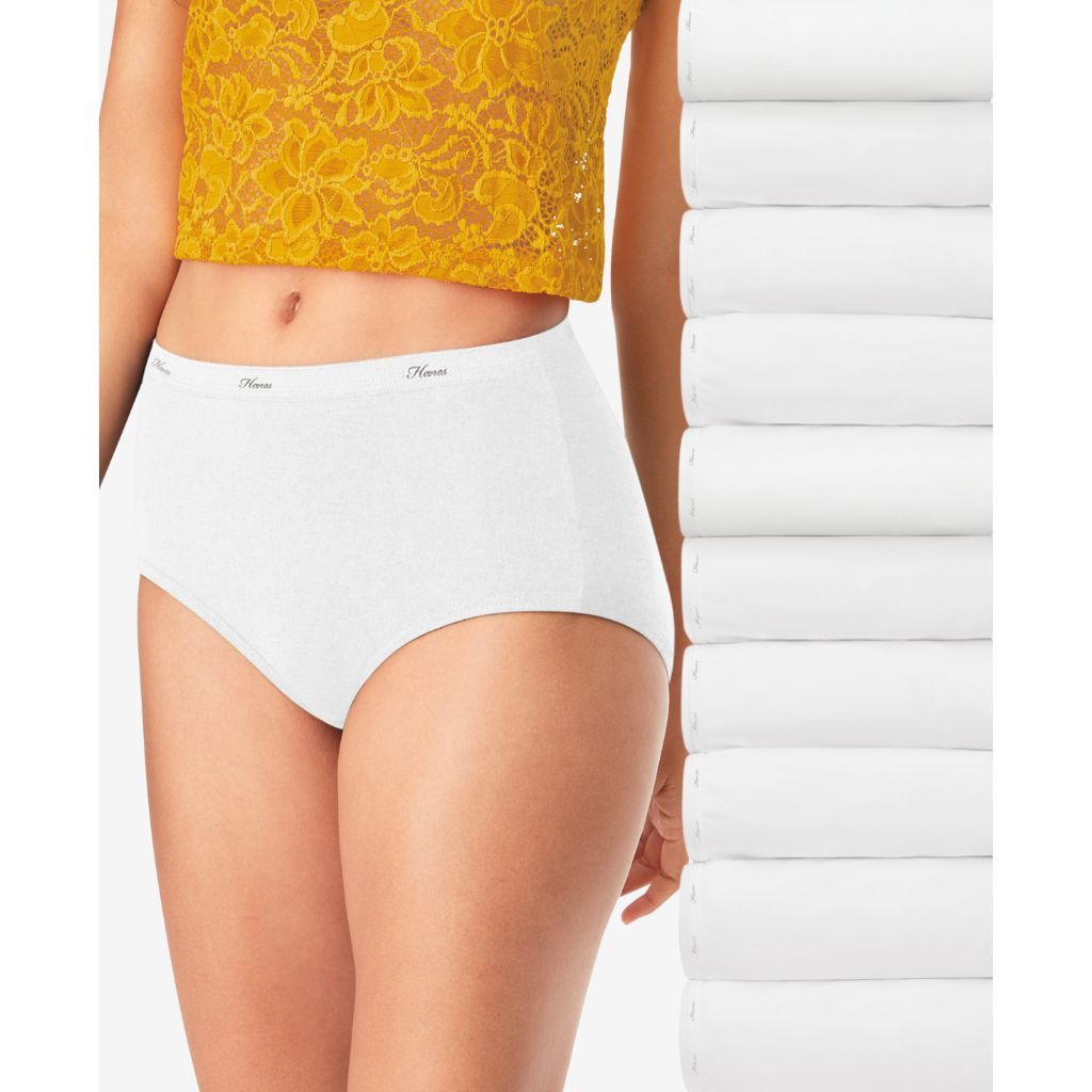 Hanes Women's 10pk Briefs Breathable Cotton Moisture Wicking Underwear - White 10