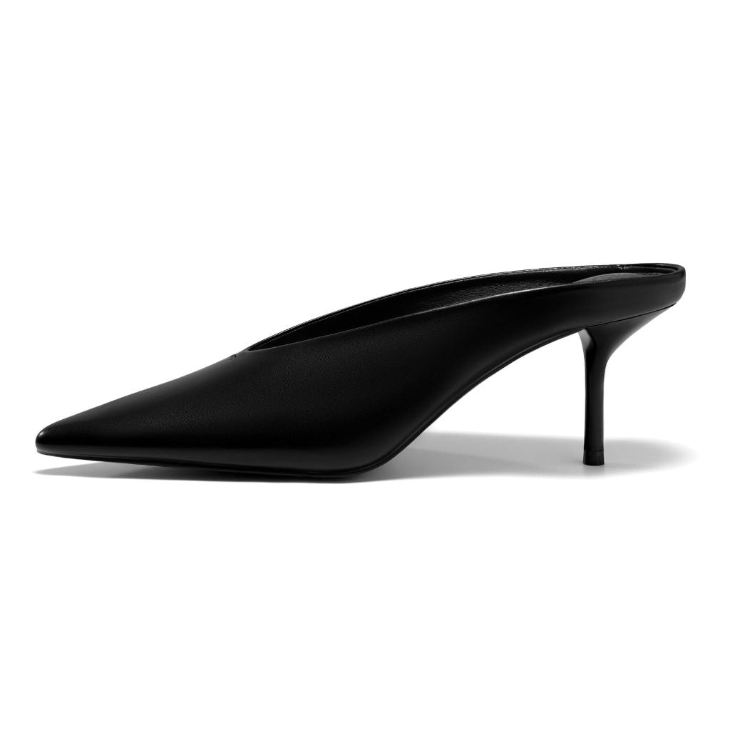 Coutgo Womens High Heels Mules Closed Pointed Toe Shoes, Black - Size 8