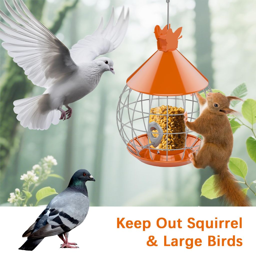 Metal Bird Feeder for Outdoor Hanging, Large Capacity Wild Bird Feeder with Weatherproof Roof & Squirrel-Proof Design, Easy to Fill & Clean, Ideal for Cardinals, Finches, and Blue Jays