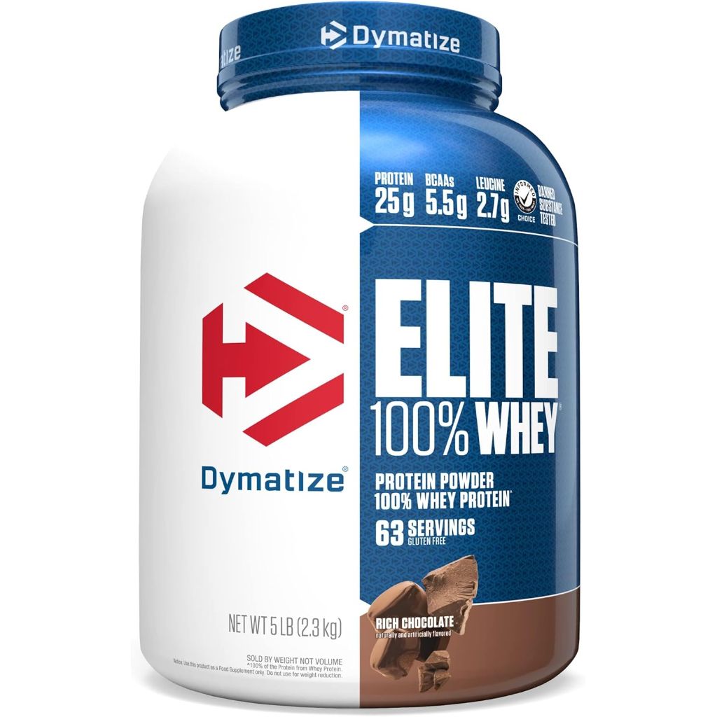 Dymatize Elite 100% Whey Protein Powder - Rich Chocolate, 5lb (63 Servings)