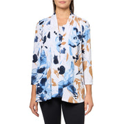 MULTIPLES Three Quarters Sleeves Open Front Jacket and Tank Two-Piece Set, Blue Print, XL