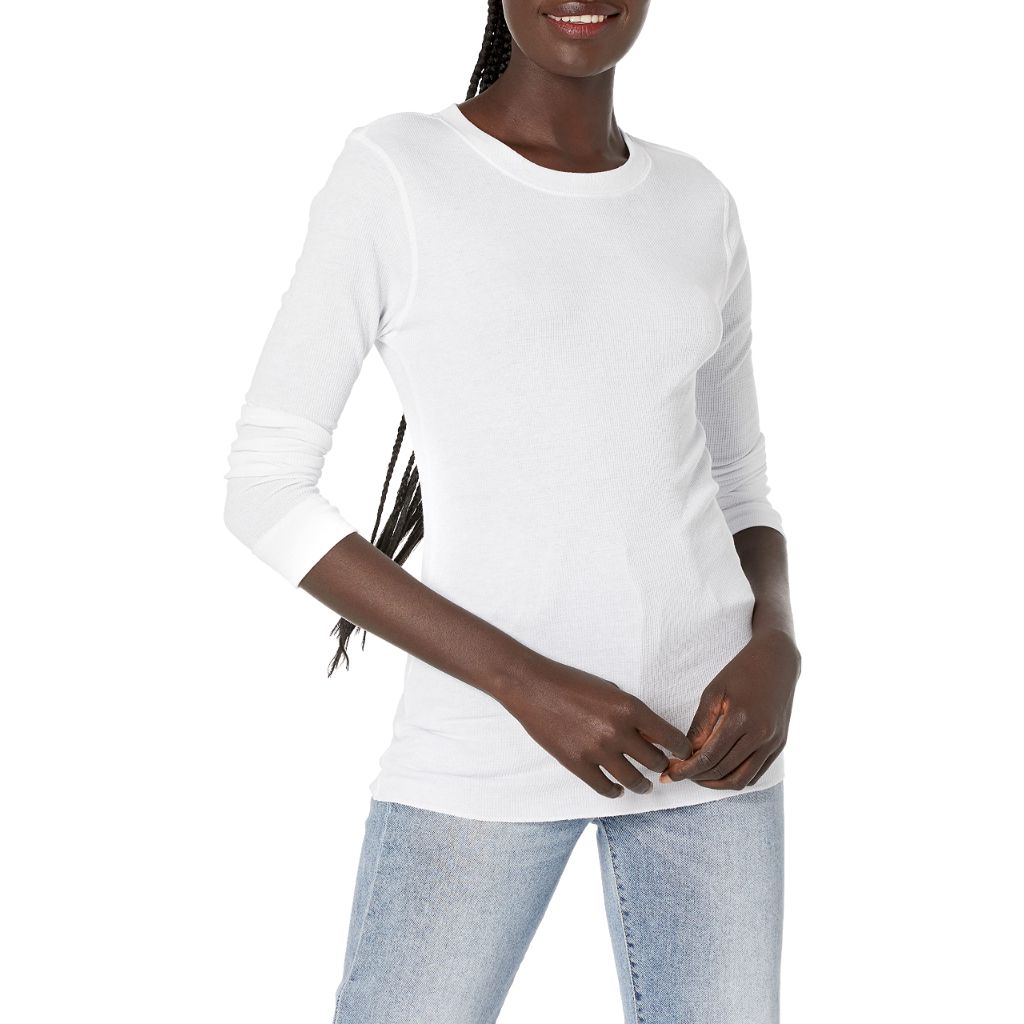 Fruit of The Loom Women's Micro Waffle Thermal Crew Top, White, Large