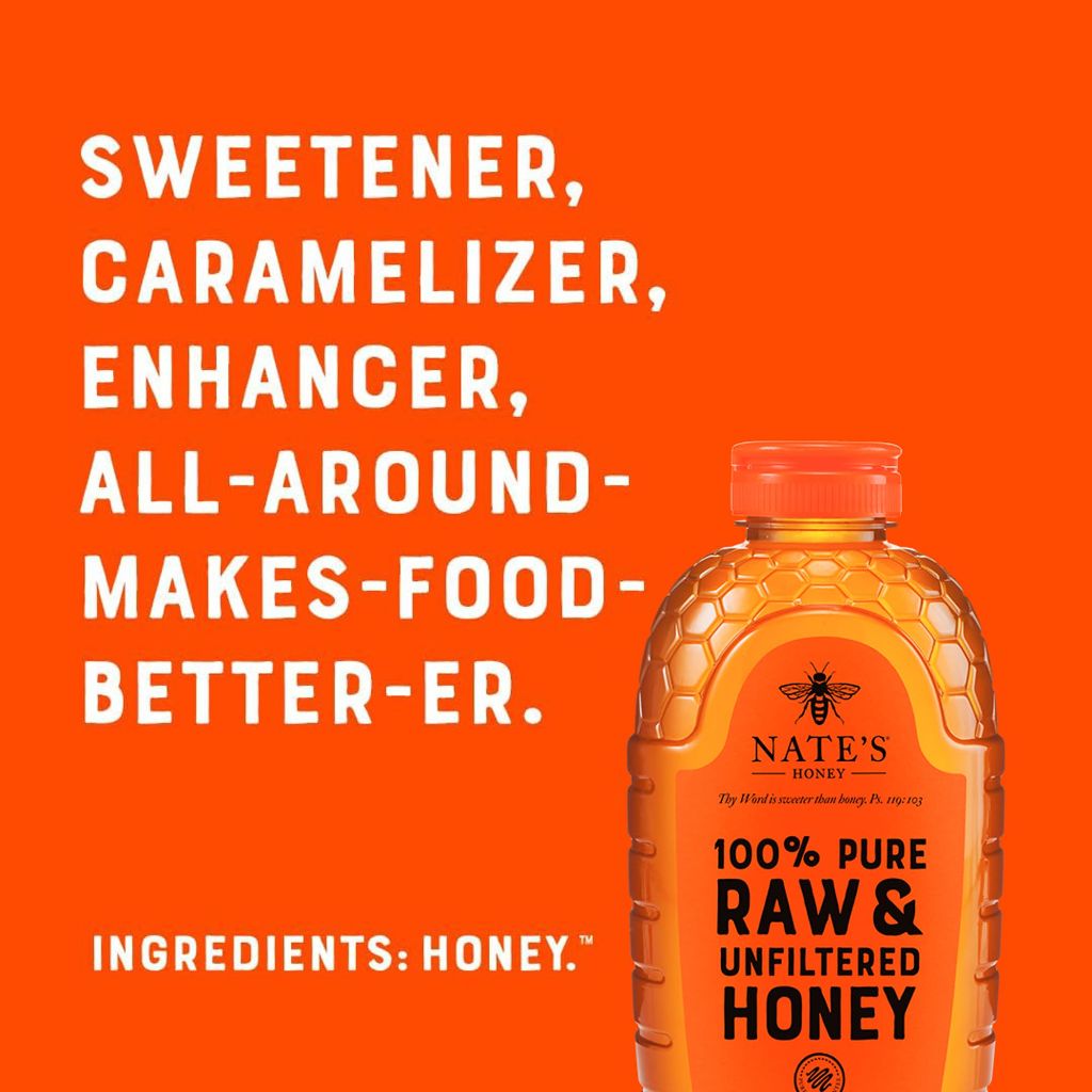 Nate's 100% Pure, Raw & Unfiltered Honey - Award-Winning Taste, 32oz. Squeeze Bottle