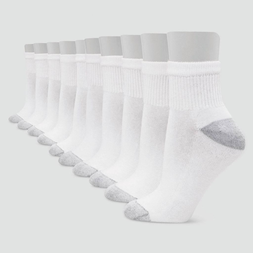 Hanes Women's Extended Size Cushioned Ankle Socks - White, Shoe Size 8-12 (10 Pairs)
