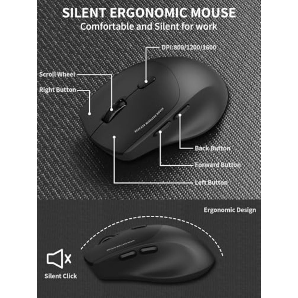 Ergonomic Wireless Keyboard with Palm Rest and 3 DPI Silent Mouse