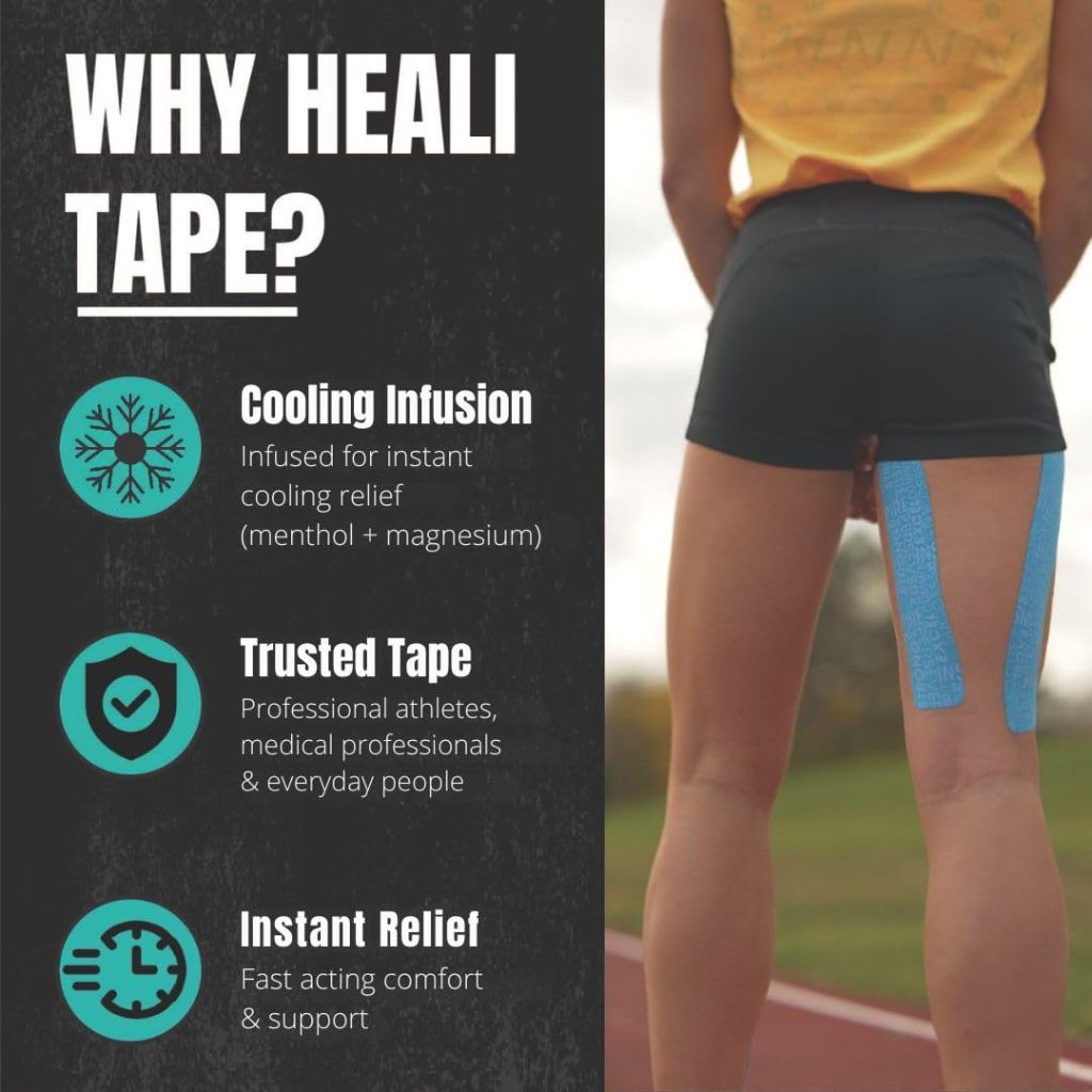 Heali Kinesiology Tape with Magnesium and Menthol, 20 Pcs Precut Strips, K Tape Roll, Knees, Blue Inspo