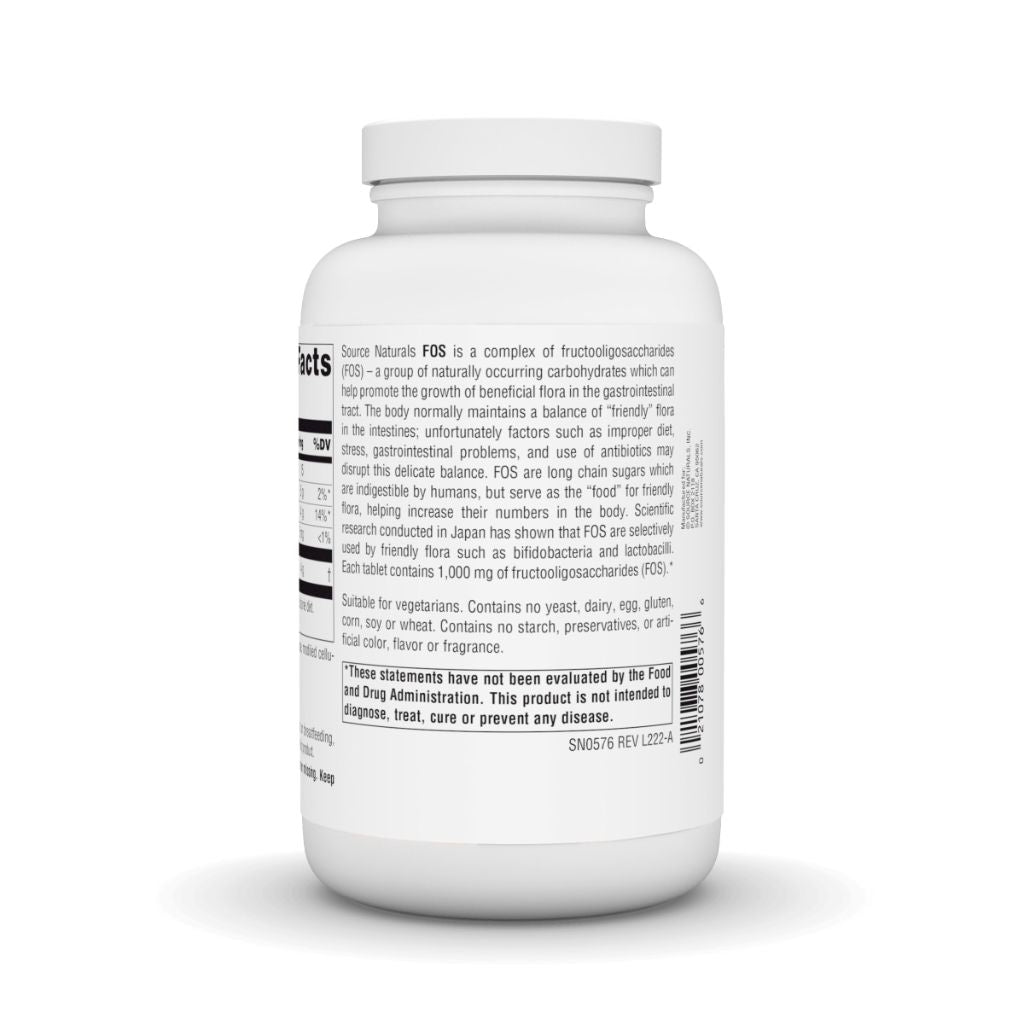 Source Naturals FOS 1000 mg Fructooligosaccharides Probiotic Enhancer - 200 Tablets