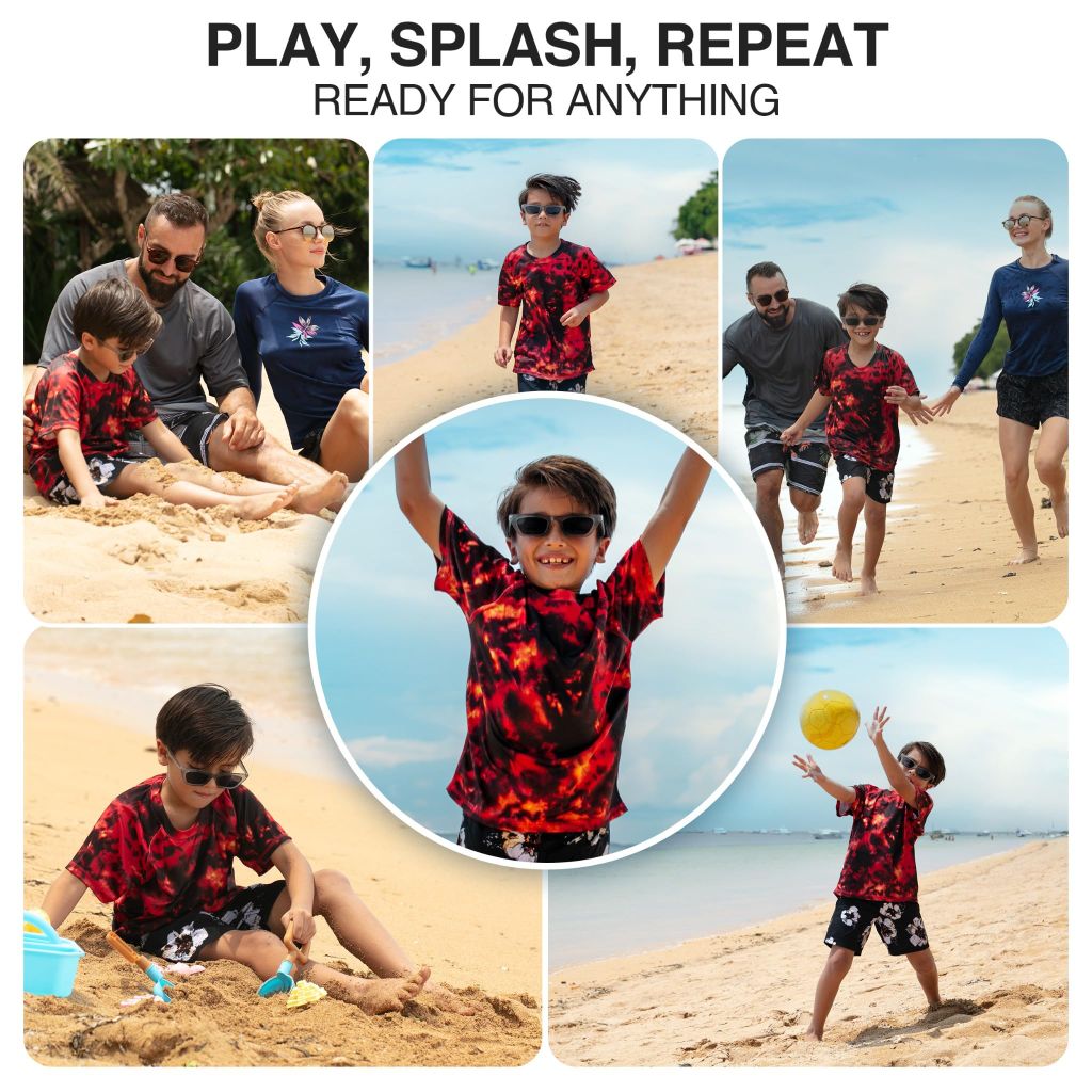 Kanu Surf Boys, Short Sleeve UPF 50+ Rashguard Swim Shirt, Hurricane Red, 8