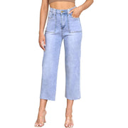HUNGSON Women's Wide Leg Jeans High Waisted Stretchy Capri Pants Loose Denim Pants size 12