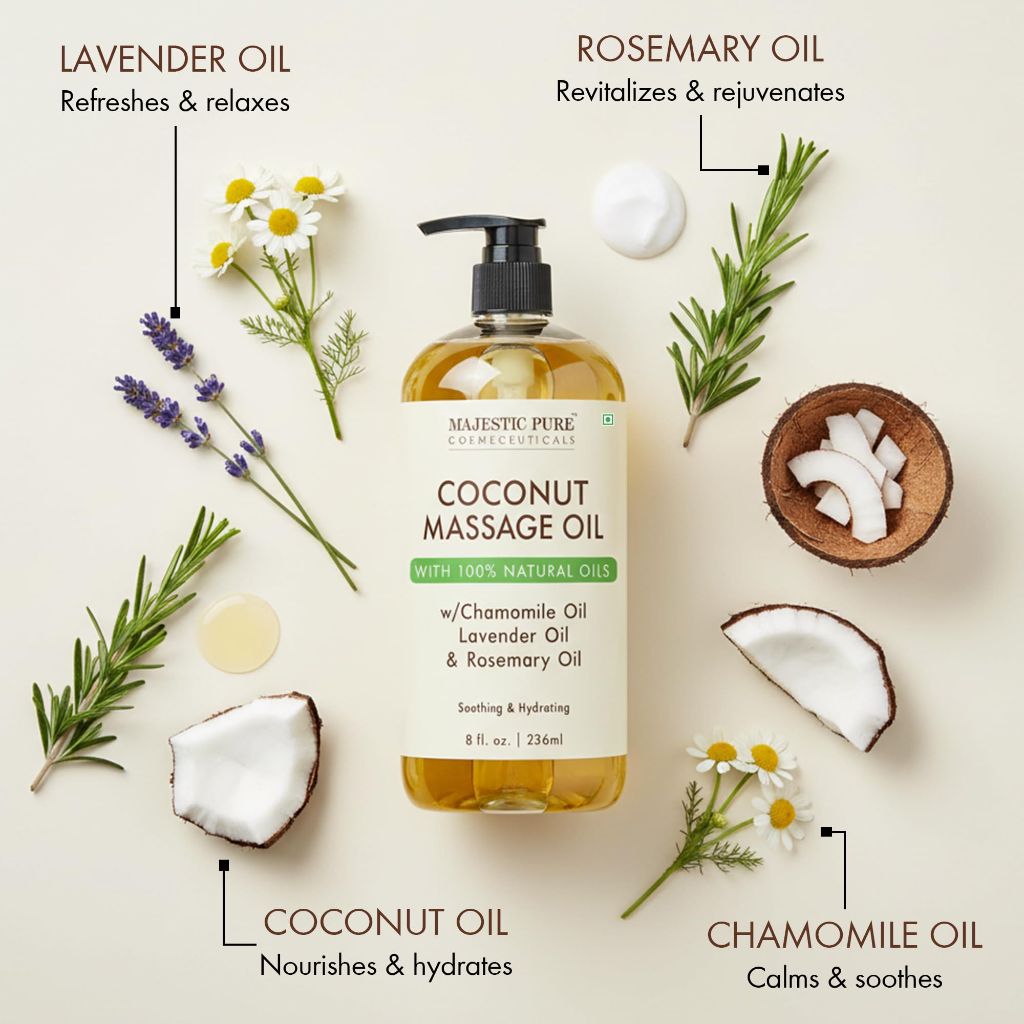 MAJESTIC PURE Coconut Massage Oil for Massage Therapy, 8 fl. oz