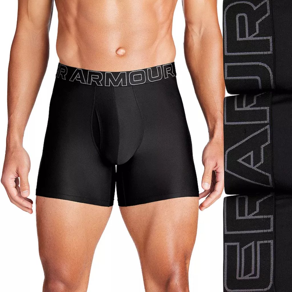 Under Armour Men's Performance Tech 6" Boxer Briefs - Black, Size Small (3 Pairs)