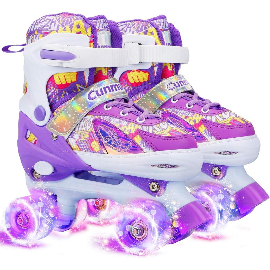 Kids Roller Skates Girls Large, 4 Sizes Adjustable Toddler Roller Girls Skates Outdoor Indoor for Youth and Children, Patines para Niñas with Light up Wheels