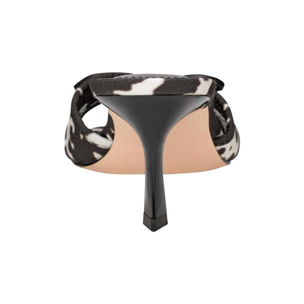 Marc Fisher Women's Delphy Heeled Sandal, White/Black Cow Print Multi 001, 8
