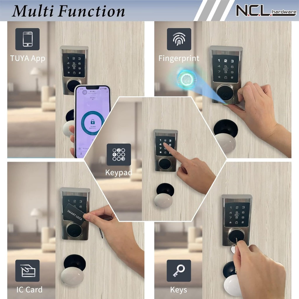 Smart Digital Door Lock Set with Code, Electronic Fingerprint Door Knob with Keypad, Black with Ceramic Knob