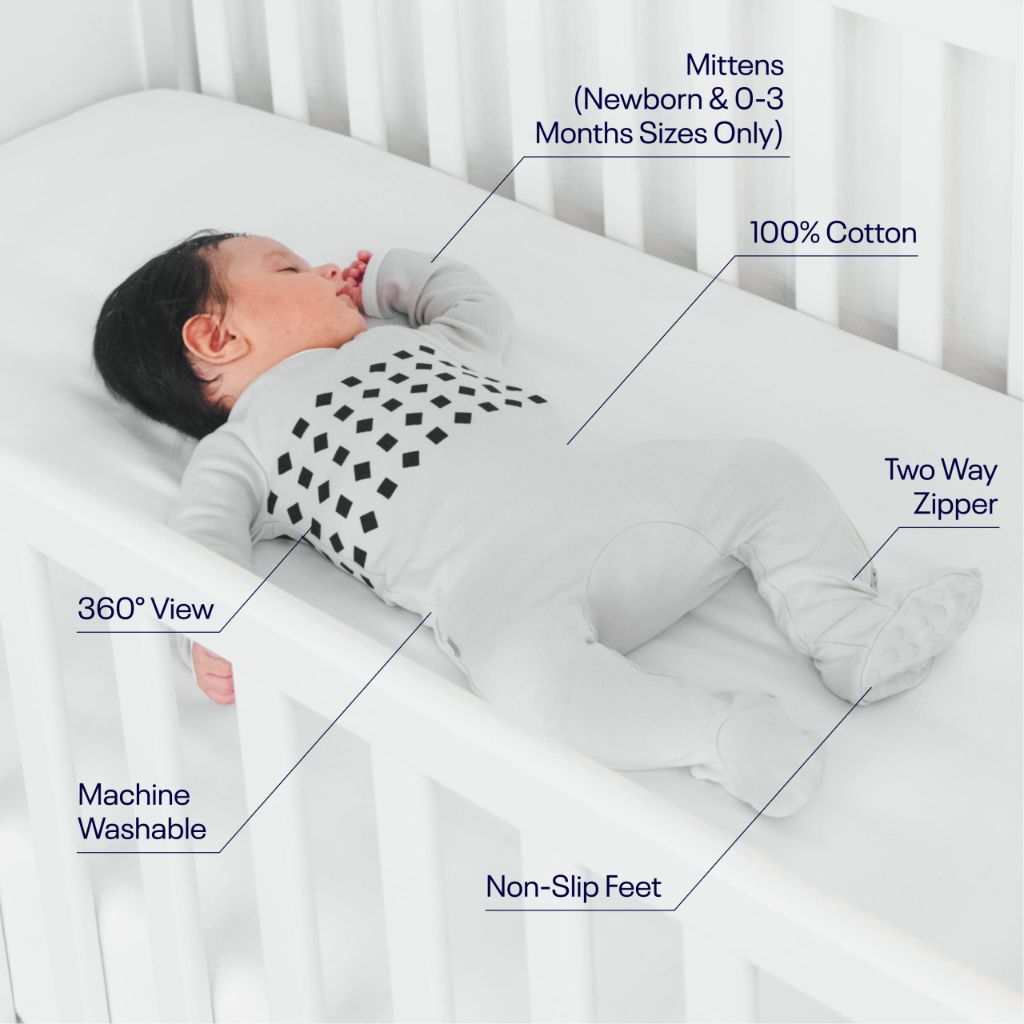 Nanit Breathing Wear Baby Pajamas – 100% Cotton, Double Zipper, Footed PJs with Mitten Cuffs - Pebble Grey