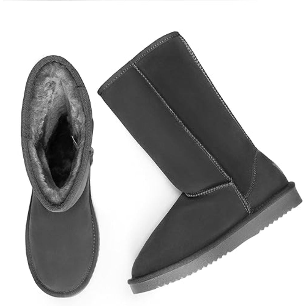 Dream Pairs Women's Tall Mid-Calf Winter Snow Boots w/Faux Fur, Gray - Size 9