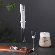 Ruciko Rechargeable 3-Speed Electric Milk Frother,Stainless Steel,Mini Handheld.Quick Type-C Charging (white)
