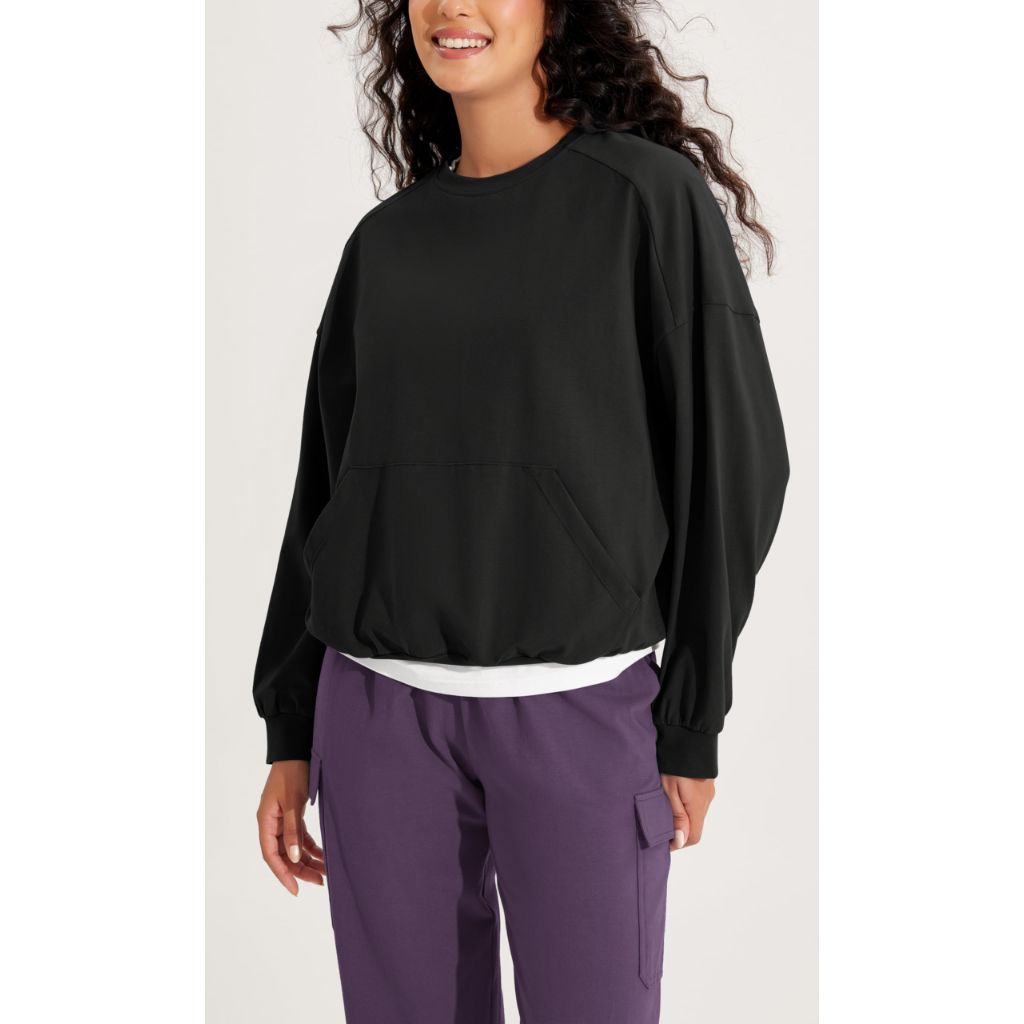 ODODOS Purevibe Cotton Oversized Women's Sweatshirt, Black - size X-Small