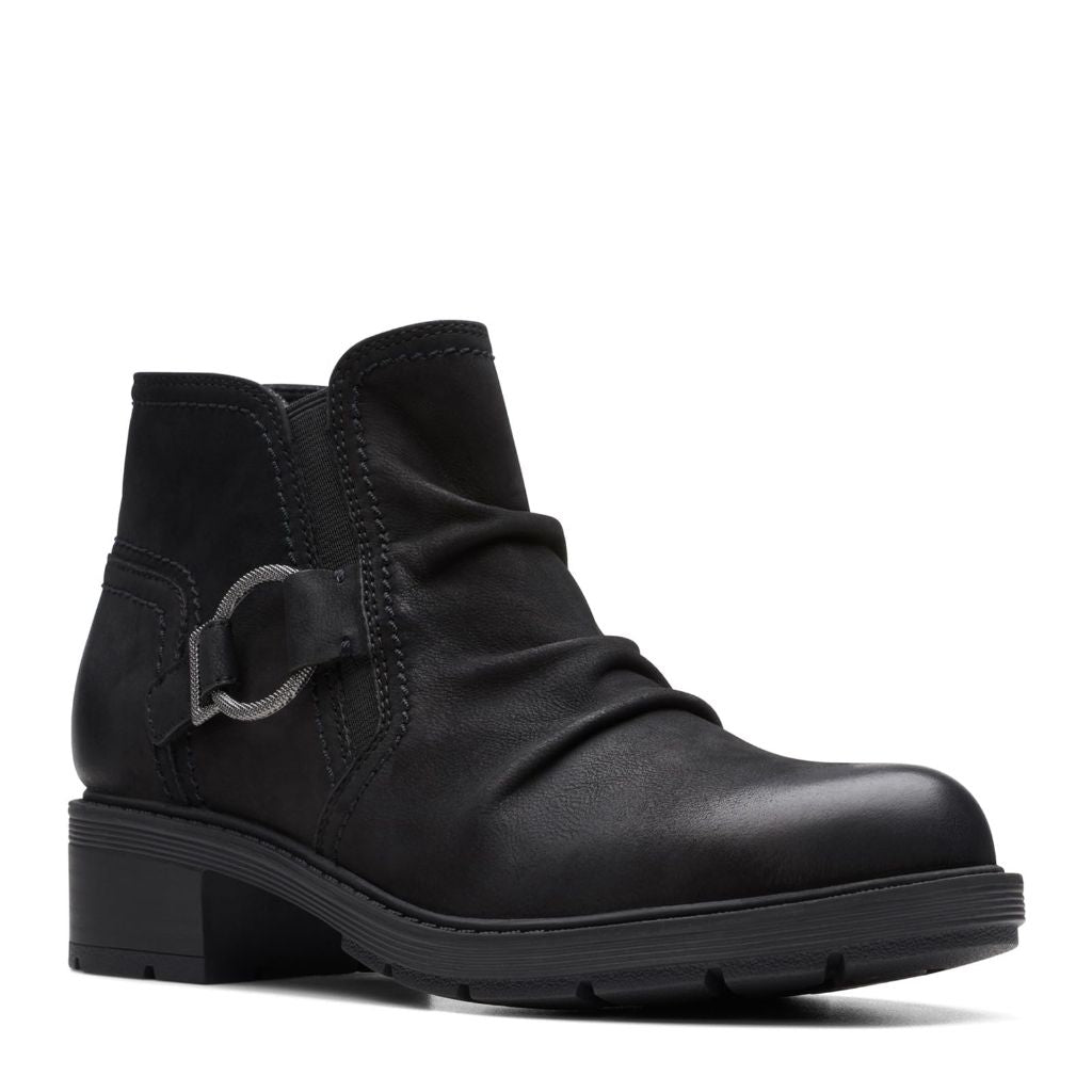 Clarks Collection Women's Hearth Faye Ankle Boot, Black Leather, Size 5 Medium US
