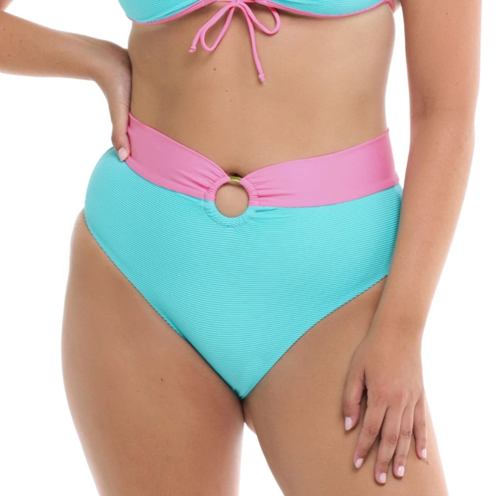Body Glove Woodstock High Rise Bikini Bottom Swimsuit Cyan Blue, M