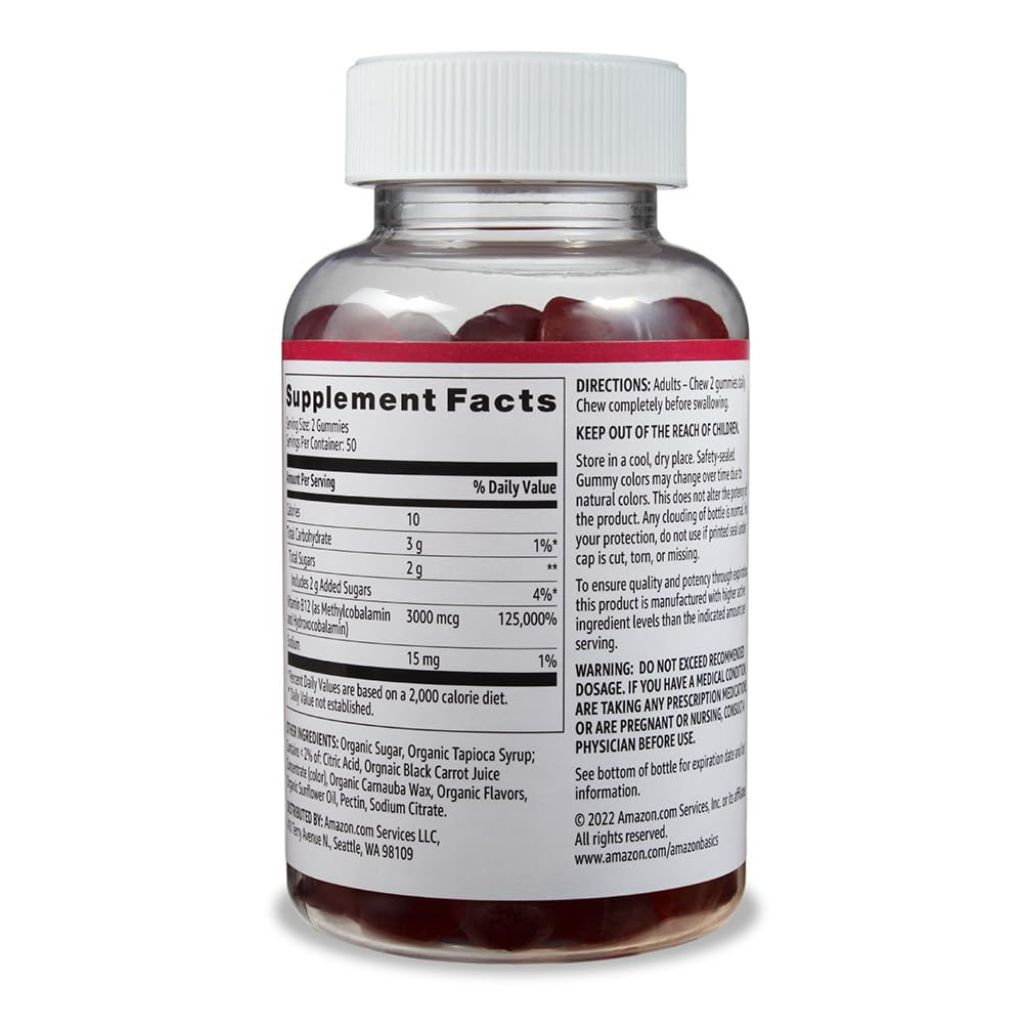 Amazon Basics Vitamin B12 3000 mcg Gummies - Raspberry, 100ct