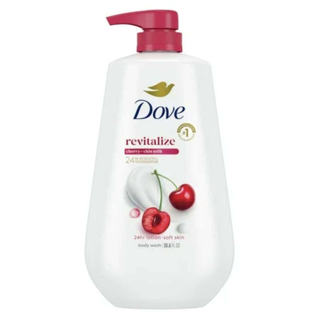 Dove Body Wash for Women Moisturizing Revitalizante Cherry & Chia Milk Cleanser All Skin  30.6 oz with Pump (Damaged Label)