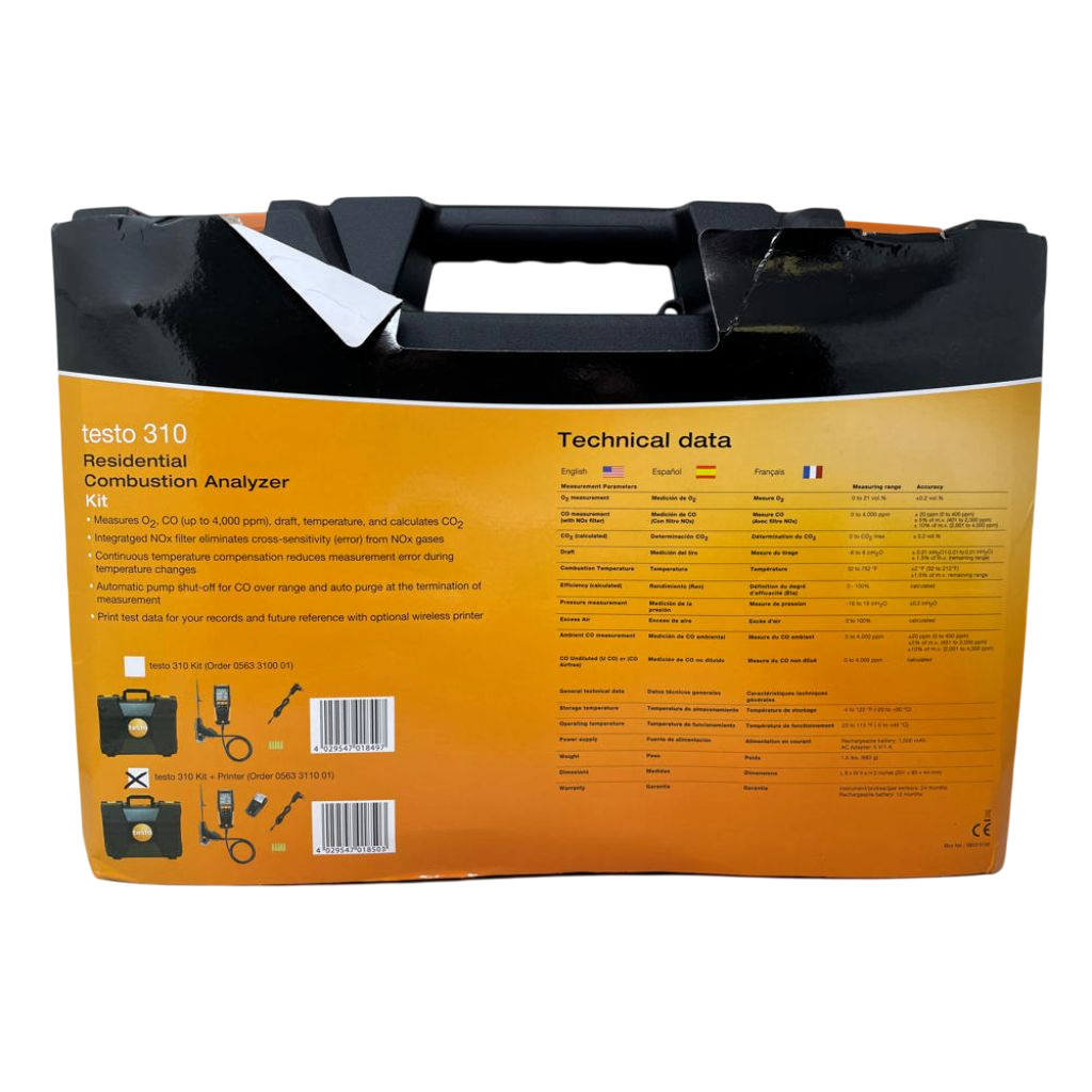 Testo 310 Residential Combustion Analyzer Kit with Wireless Printer (0563 3110 01) *Damaged Box*