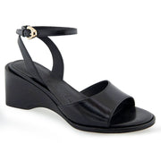 Aerosoles Women's Nixon Buckle Strap Wedge Sandals - Black Leather, Size 5.5