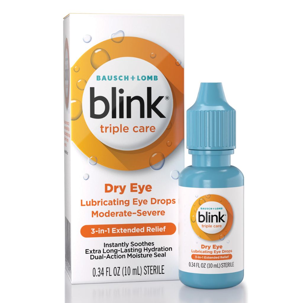 BLINK Triple Care Eye Drops for Dry Eyes, Lubricant Eye Drops, Soothing for Moderate to Severe Dry Eyes, 0.34 Fl Oz