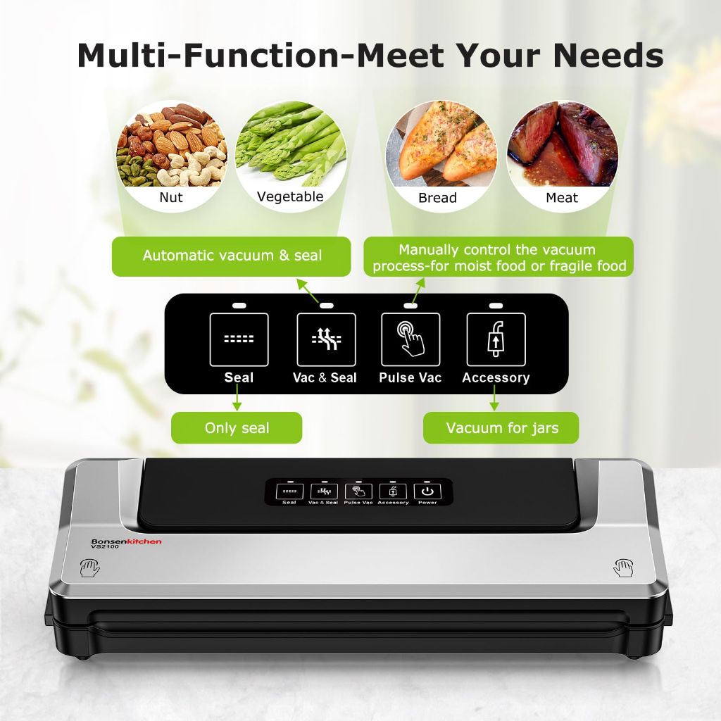 Bonsenkitchen Vacuum Sealer Machine with Mason Jar Sealer Kit |  Silver