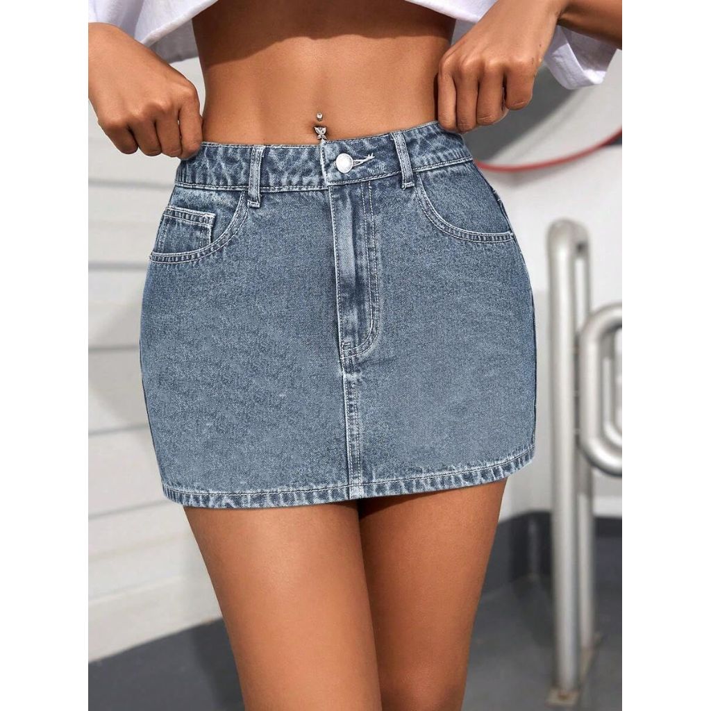 CaniBtr Women's High Waisted Stretchy Y2K Mini Skirt Denim Skort - Light Blue, Size XXL