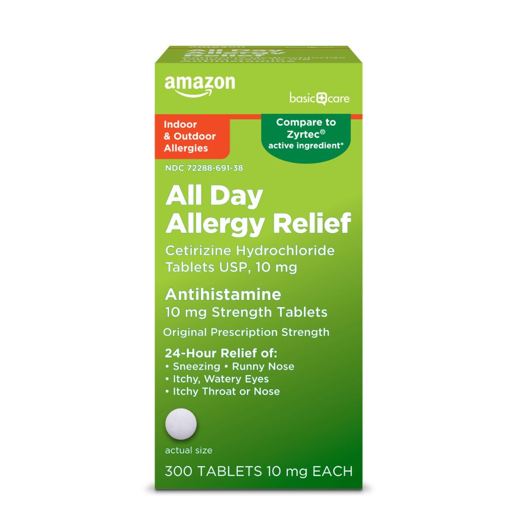 Amazon Basic Care All Day Allergy, Cetirizine Hydrochloride Tablets, 10 mg, 24-Hour  300 Count