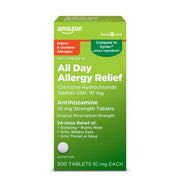 Amazon Basic Care All Day Allergy, Cetirizine Hydrochloride Tablets, 10 mg, 24-Hour  300 Count