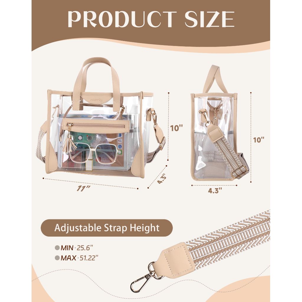 Large Clear Tote Bag, Clear Purse Handbag Crossbody Bag for Women Stadium Events Approved