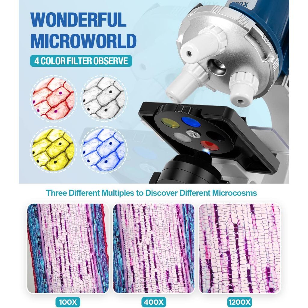 58-Piece Kids Microscope Kit - 100X-1200X Magnification