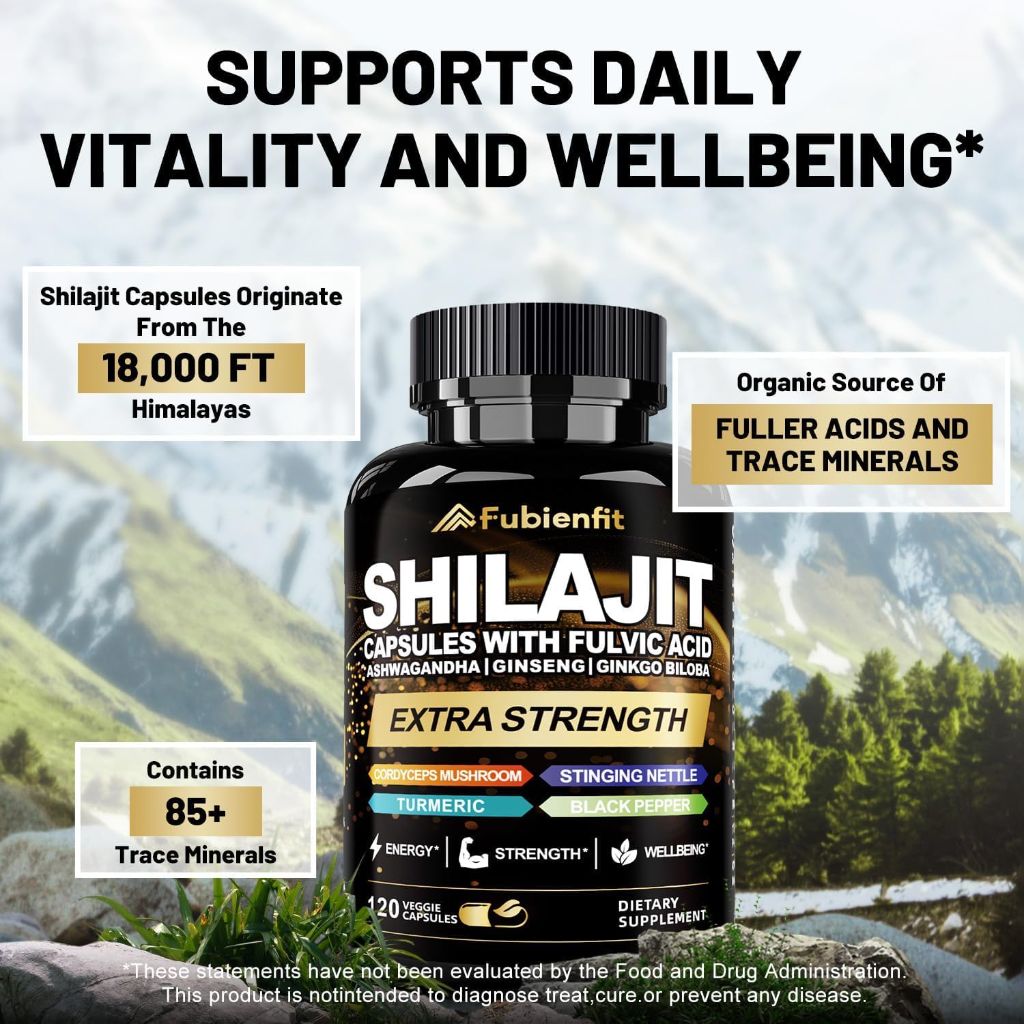 Fubienfit Shilajit Capsules - Premium Shilajit for Men - with Ashwagandha Ginseng and More Fulvic Acid- 120 Capsules
