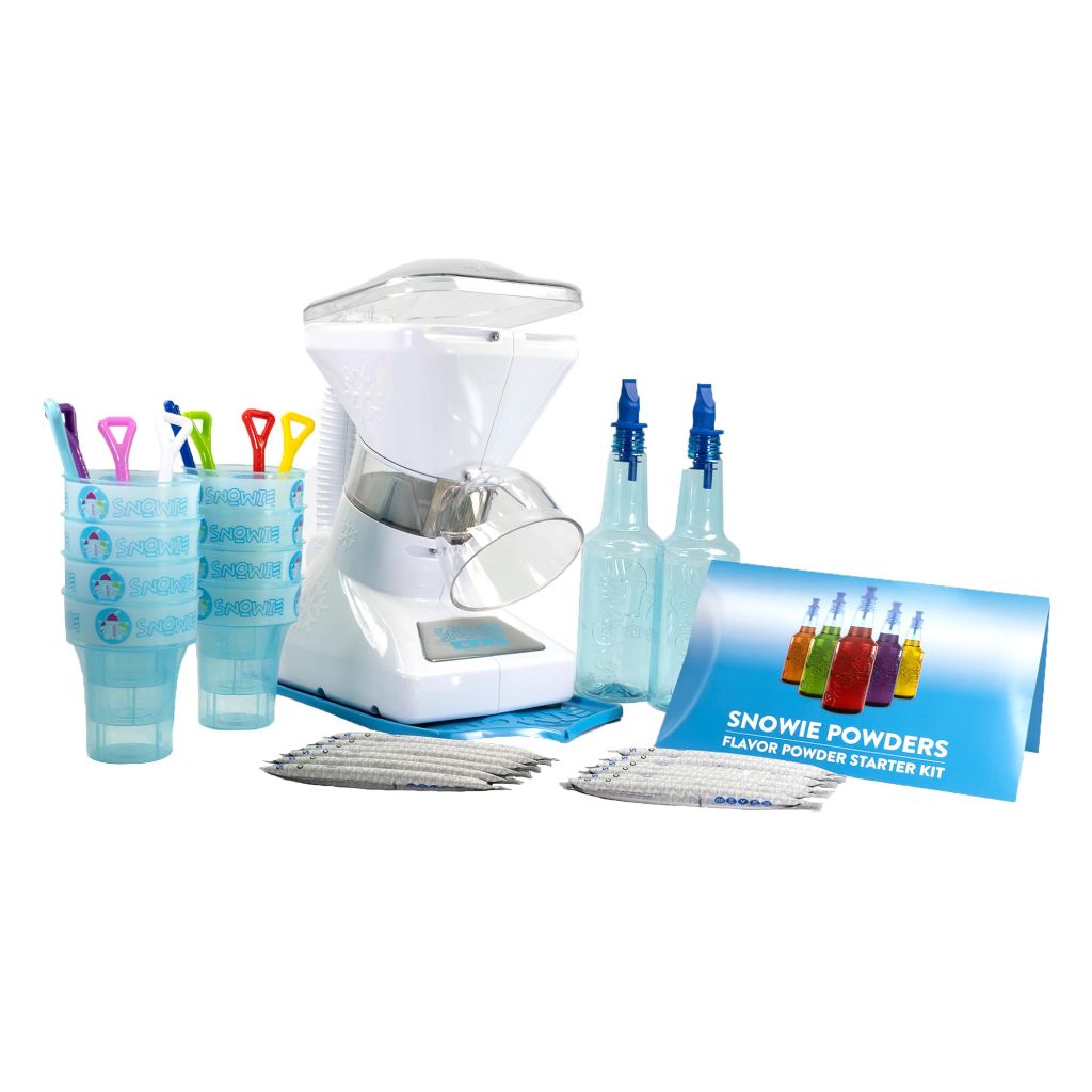 SNOWIE Little Snowie Max Snow Cone Machine w/Powder Sticks & Syrup Mix - White