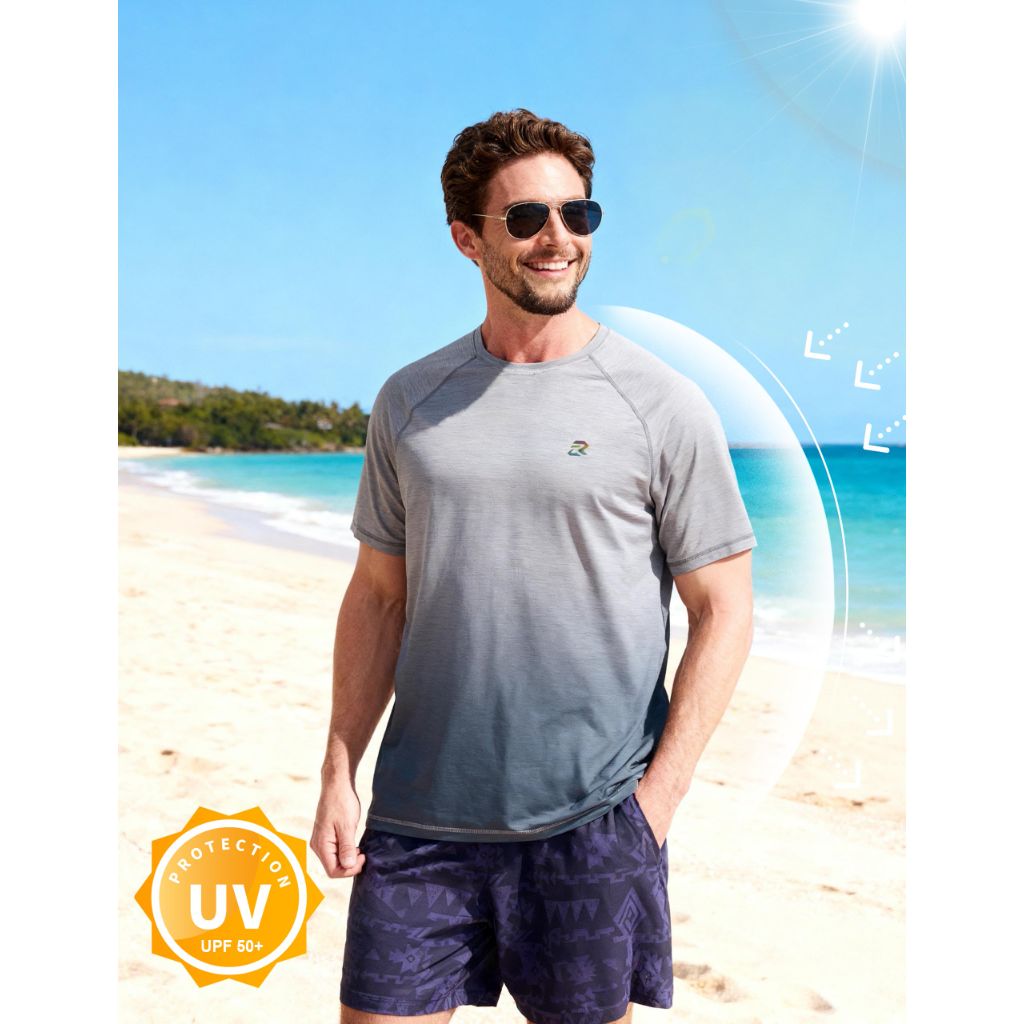 SZ M, EZRUN Men's Swim Shirts UPF 50+ Sun Protection Rash Guard T-Shirts