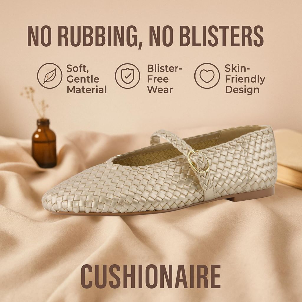 SZ 6.5, CUSHIONAIRE Bistro Mary Jane Flats for Women, Woven Ballet Flats , Gold