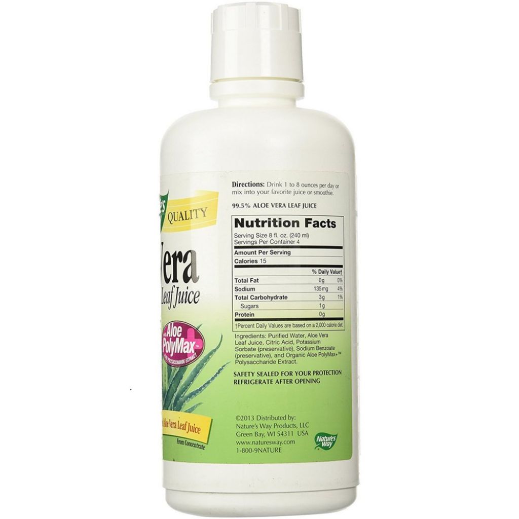 Nature's Way Aloe Vera Leaf Juice with Polymax+, 99.5% Purified Aloe Vera Leaf Juice from Concentrate, Unflavored, 33.8 Fl Oz