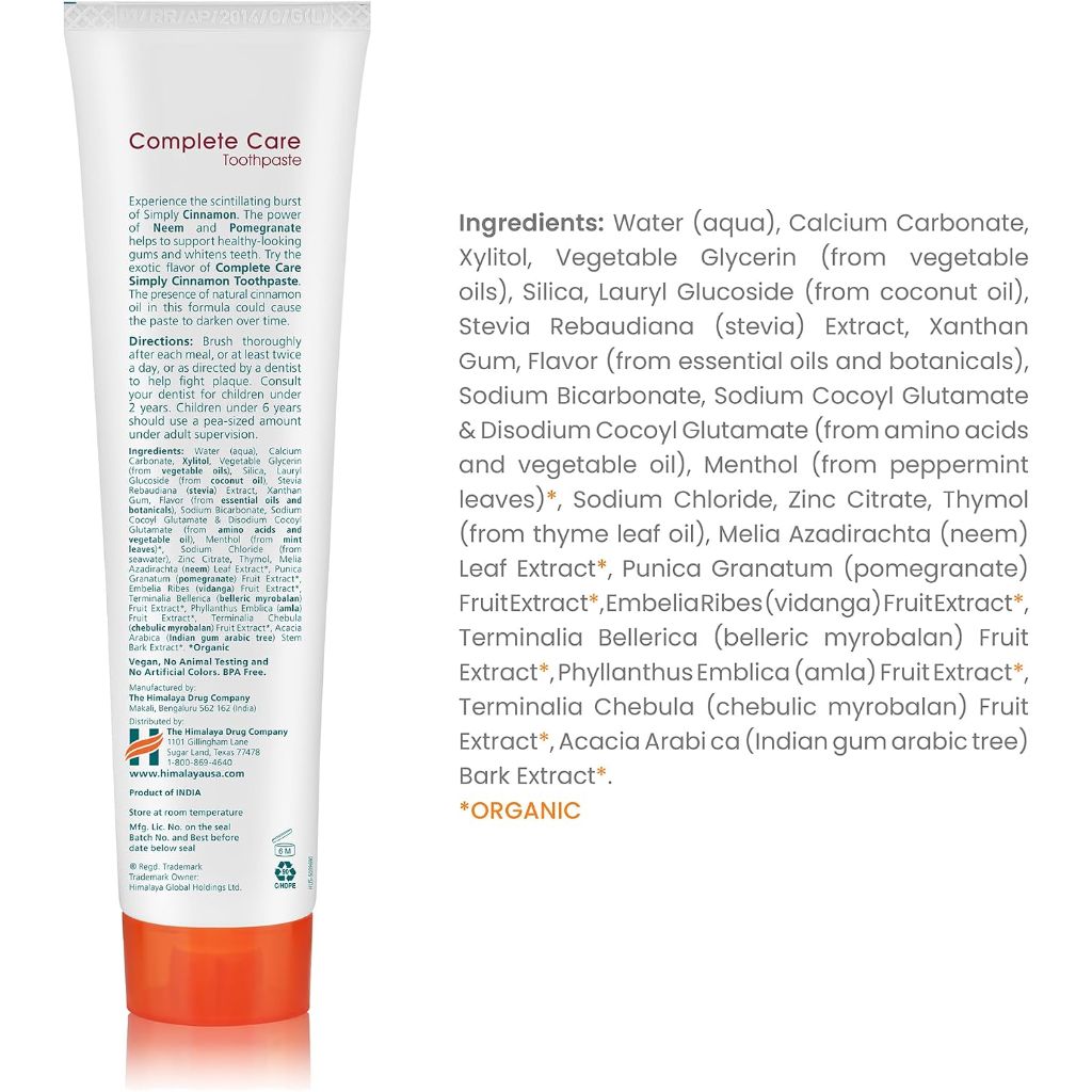 Himalaya Botanique Complete Care Toothpaste, Cinnamon Flavor, 5.29 Oz, 1 Pack