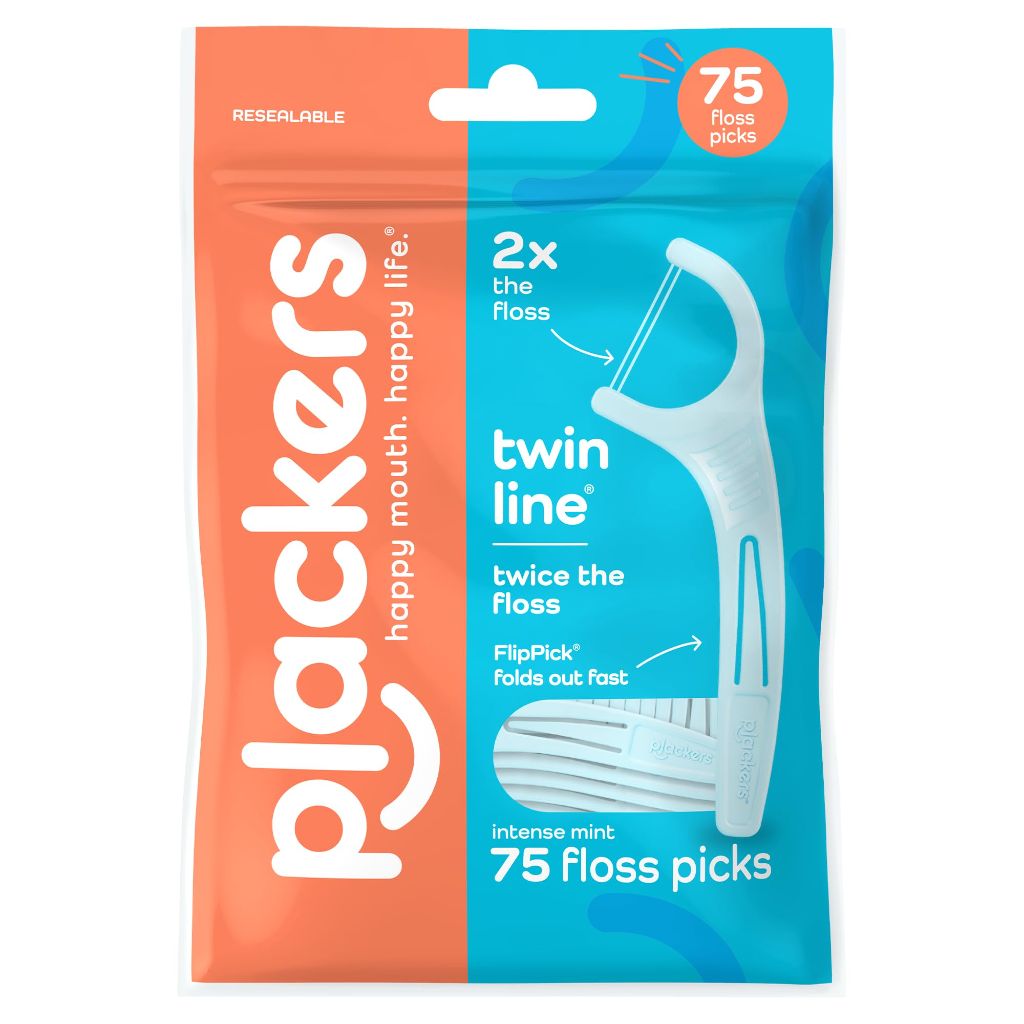 Plackers® Twin Line® Floss Picks with Tuffloss® Intense Mint, 75 Count