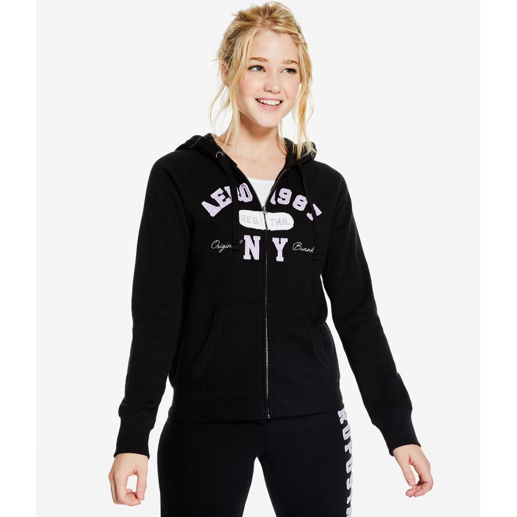 SZ M, Aero Logo Full Zip Hoodie- Arches- Aero 1987 NY | Dark Black