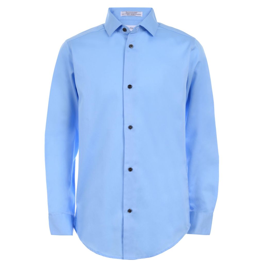SZ 12, Calvin Klein Boys'  Button-Down Long Sleeve Sateen Dress Shirt | Light Blue
